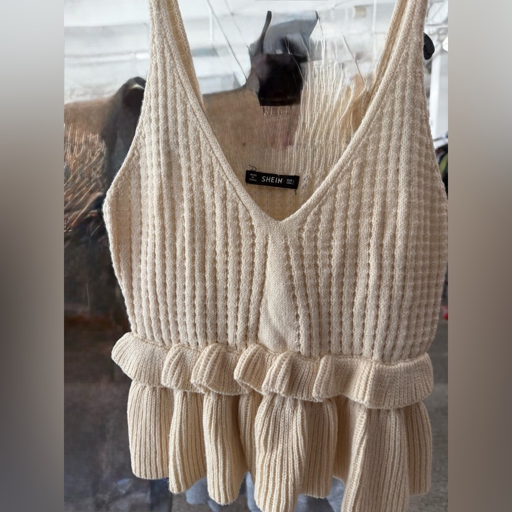 SOLD SHEIN, tan colored crochet top. Size L.